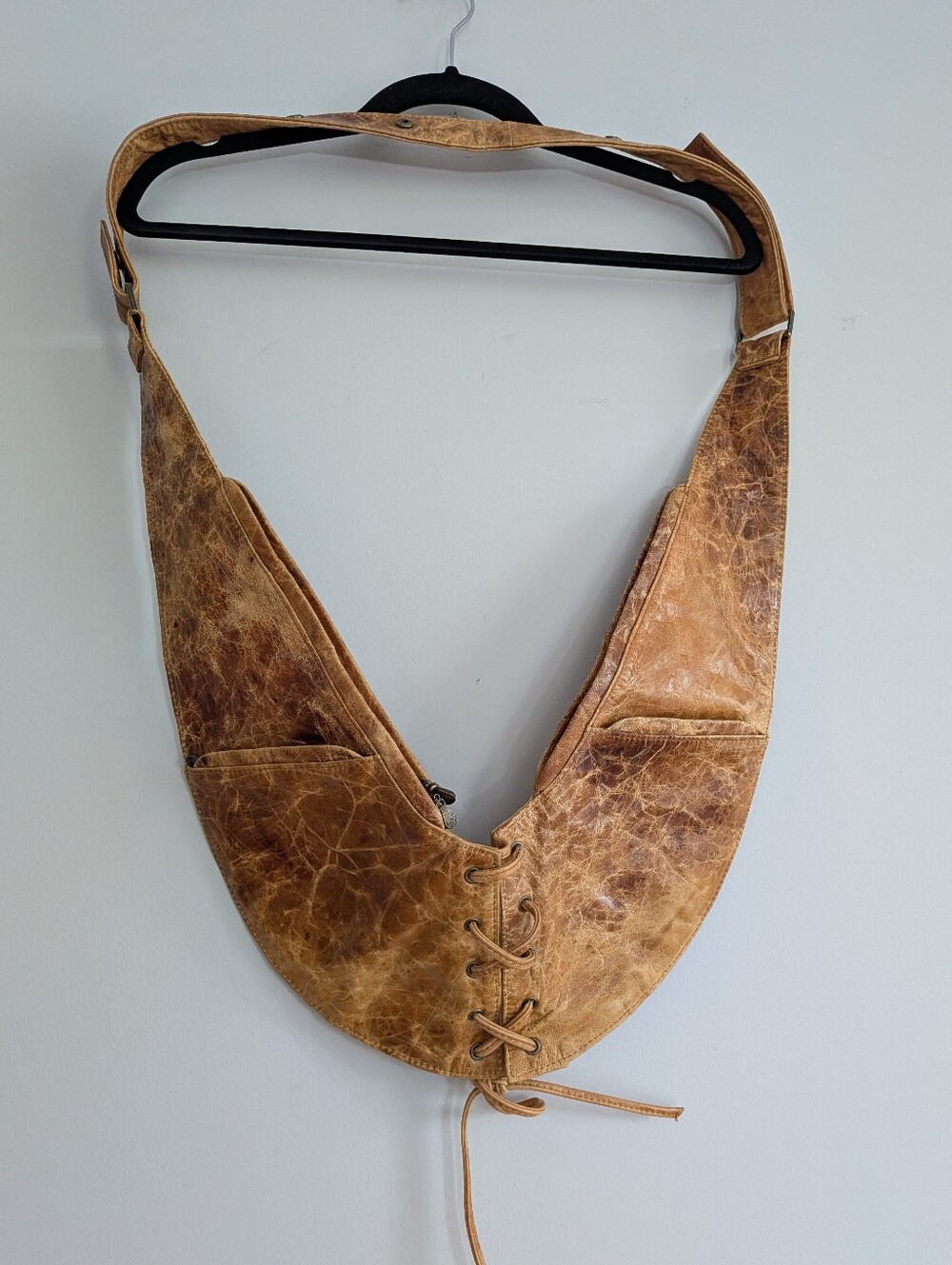 SASH Honey Gold Distressed Leather Corset Crossbody Bag Purse